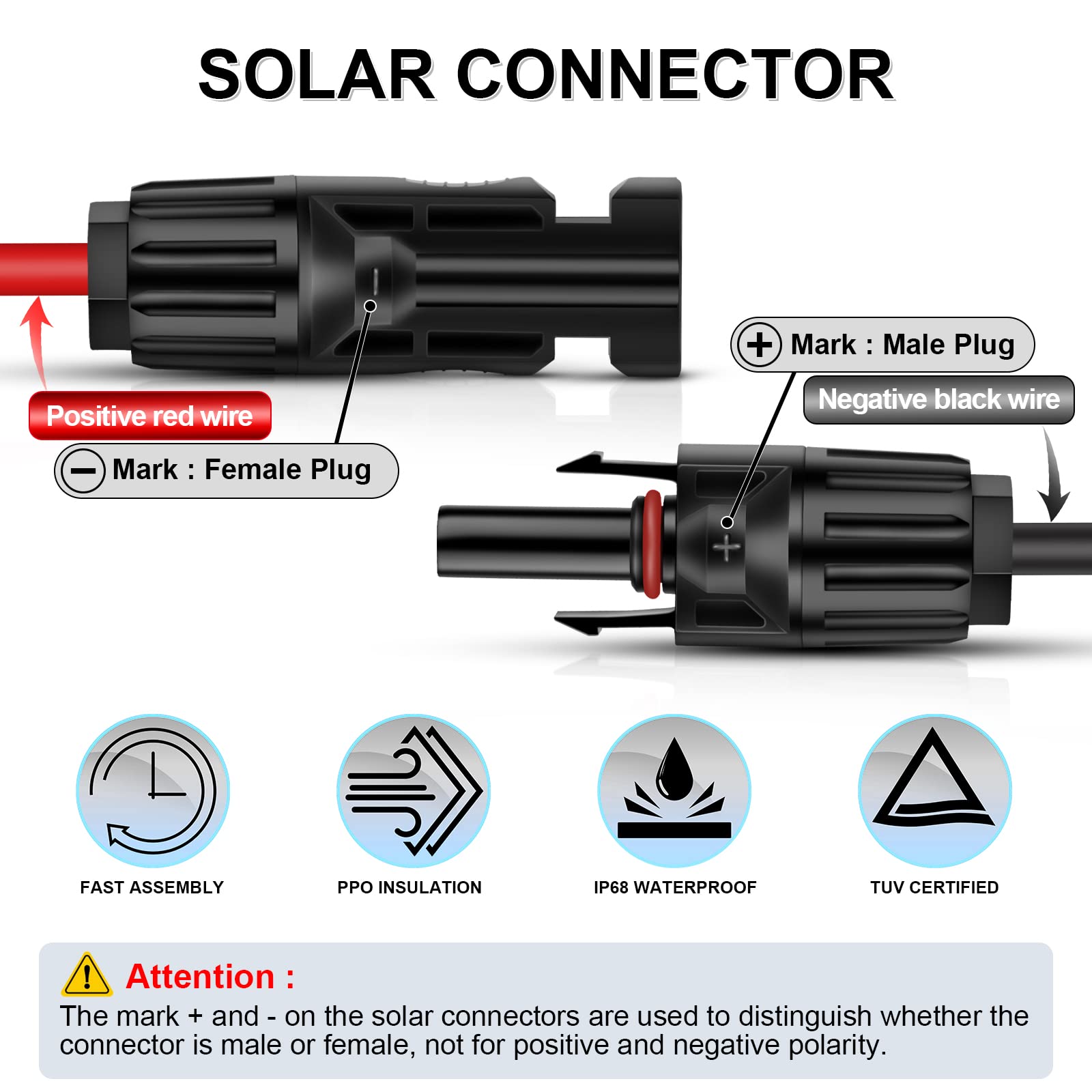 iGreely 20ft black solar extension cable with durable weather resistance