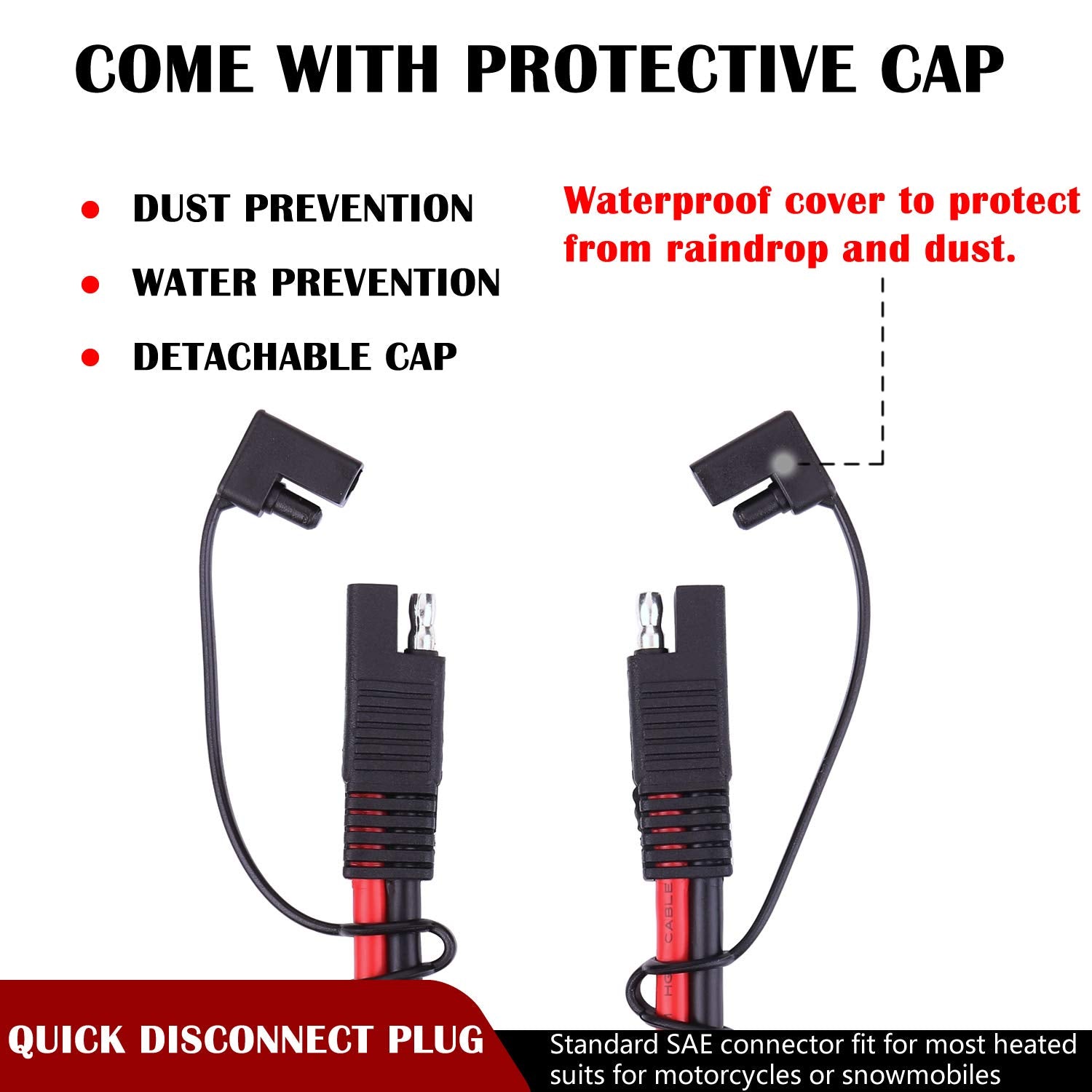 iGreely 10AWG waterproof dust cap protects SAE connector in rain and dust