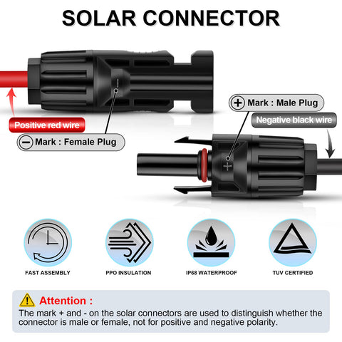 iGreely solar extension red 6ft cable helps identify polarity