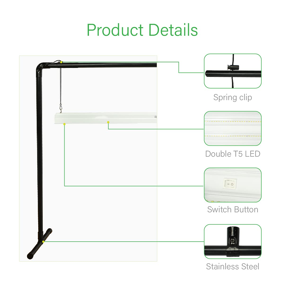 igrowtek height-adjustable light stand tailoring height to plant growth.