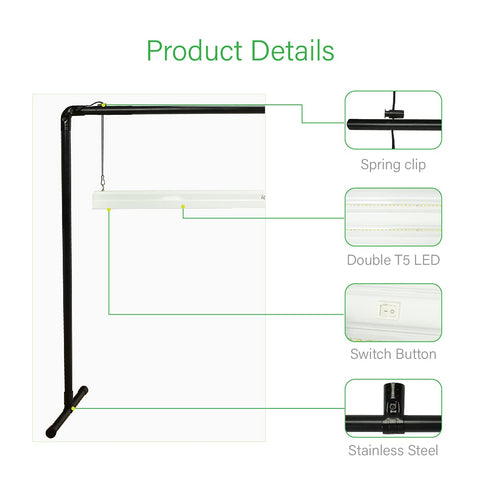 igrowtek height-adjustable light stand tailoring height to plant growth.