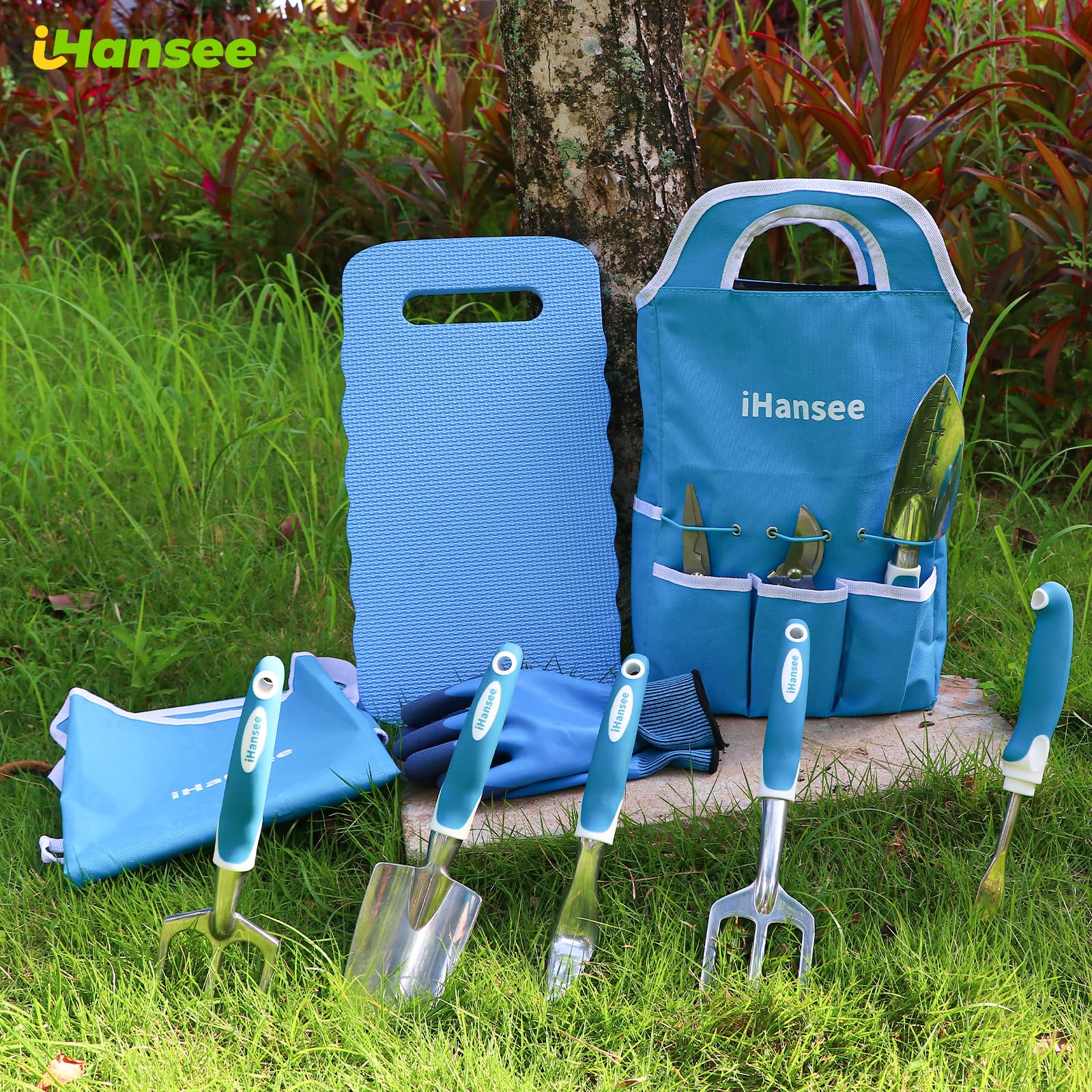iHansee blue tote bag organizes tools with external pockets for easy access