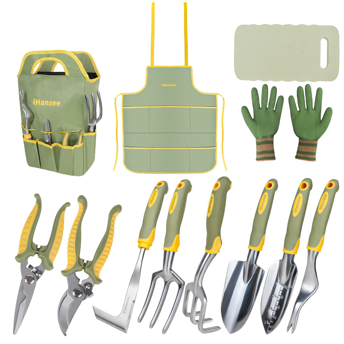 ihansee garden tools 12piece set—compact kit for versatile beginner gardening tasks