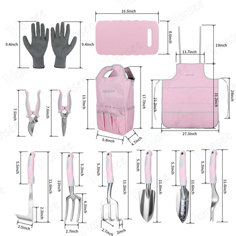 iHansee pink aluminum garden tools with anti-slip handles for comfortable digging