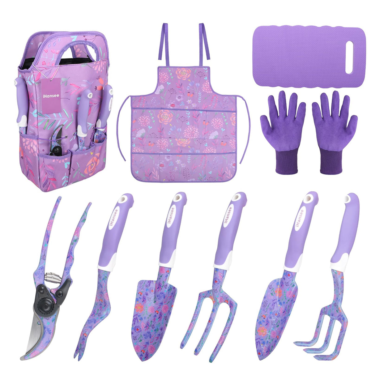 iHansee purple garden tool set bag keeps tools organized for easy gardening