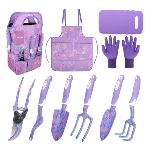 iHansee purple garden tool set bag keeps tools organized for easy gardening
