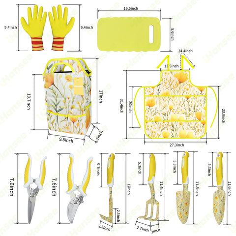 iHansee yellow gardening gloves and apron protect clothes while pruning and planting
