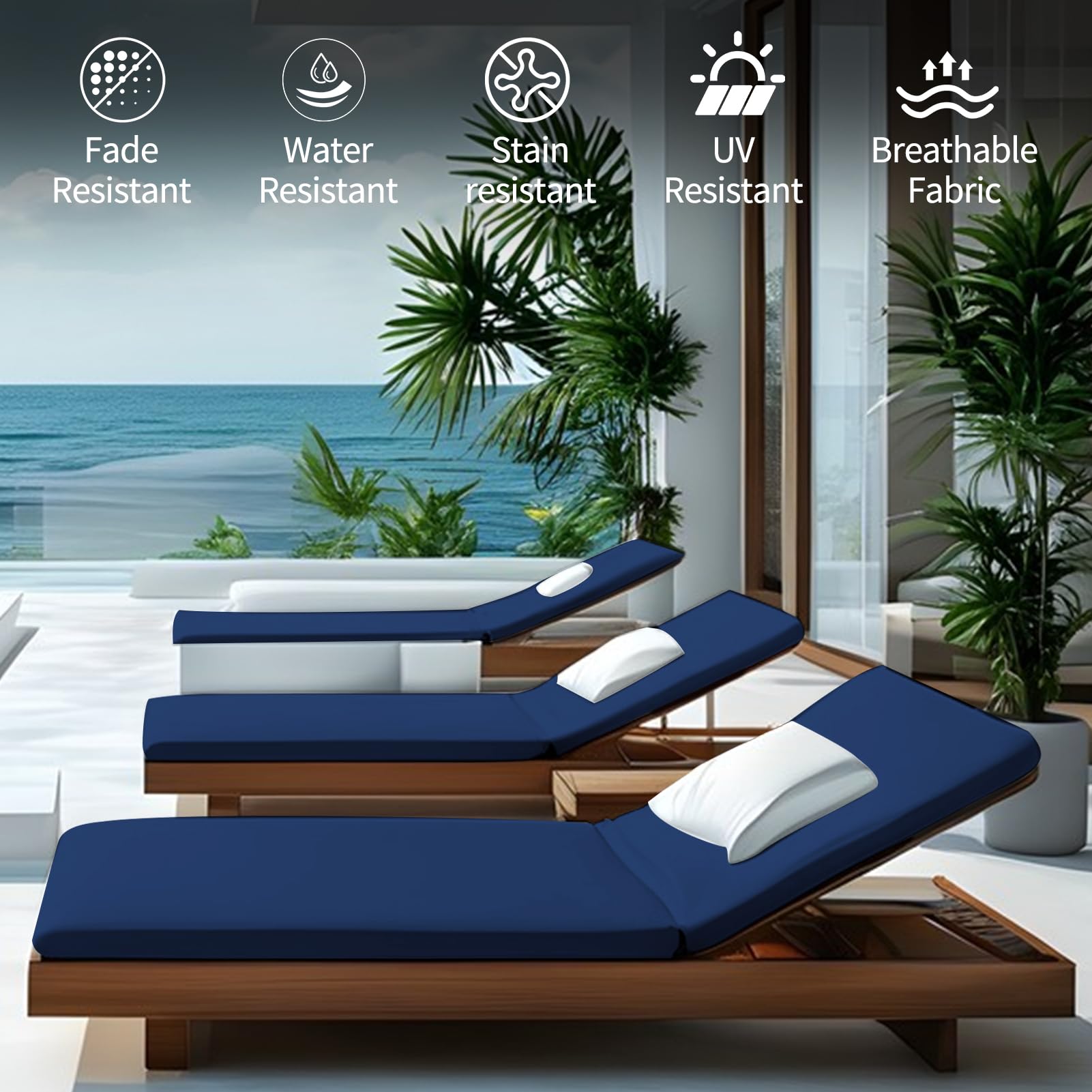 Iheqard blue waterproof lawn chair cushion, easy to wipe clean