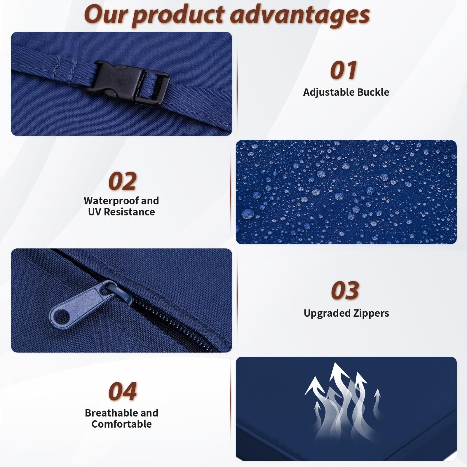 Iheqard navy blue cover design enhances patio aesthetics while protecting cushions.