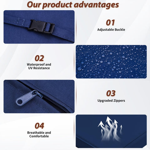 Iheqard navy blue cover design enhances patio aesthetics while protecting cushions.