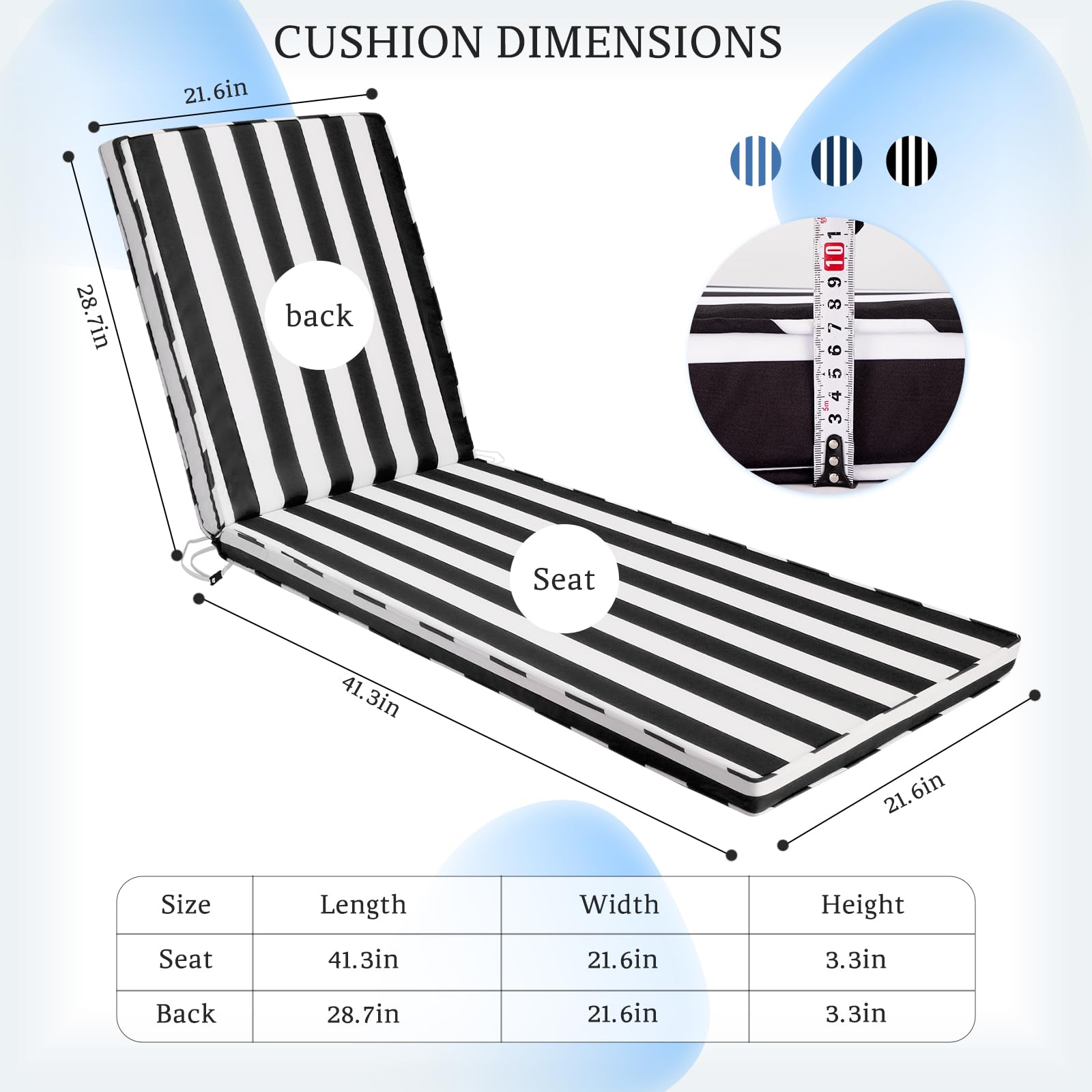 Iheqard outdoor cushion shows attached ties to prevent slipping on loungers.