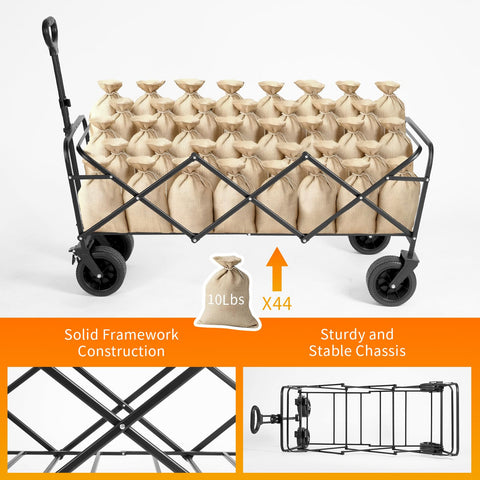 iHomey adjustable handle collapsible wagon adapts to different users and heights.