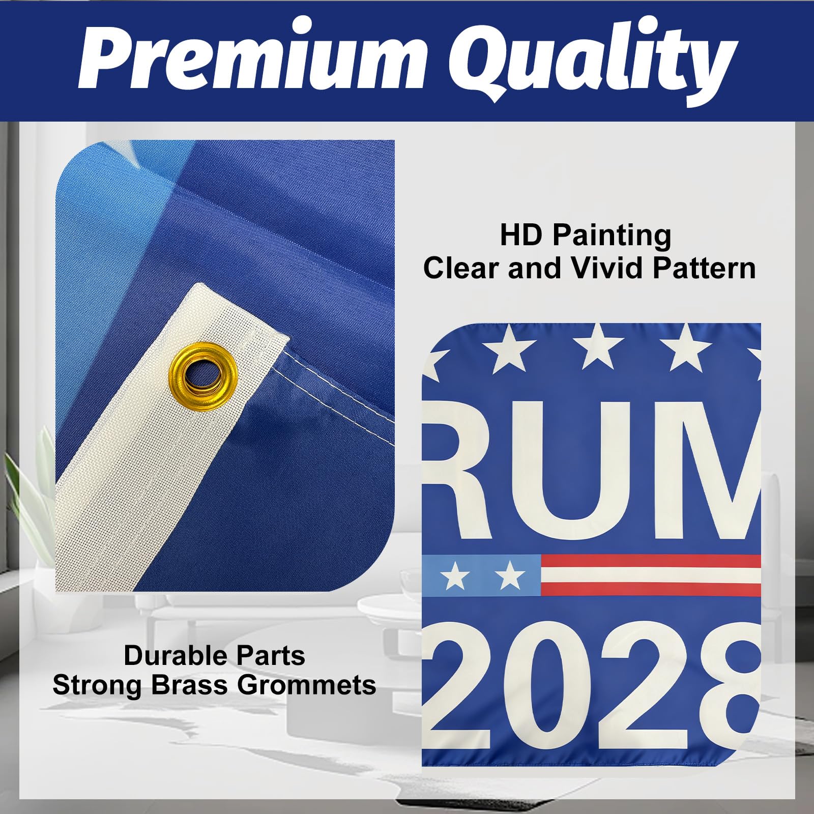IIDEA Trump 2028 flag durable polyester resists weather and fading.