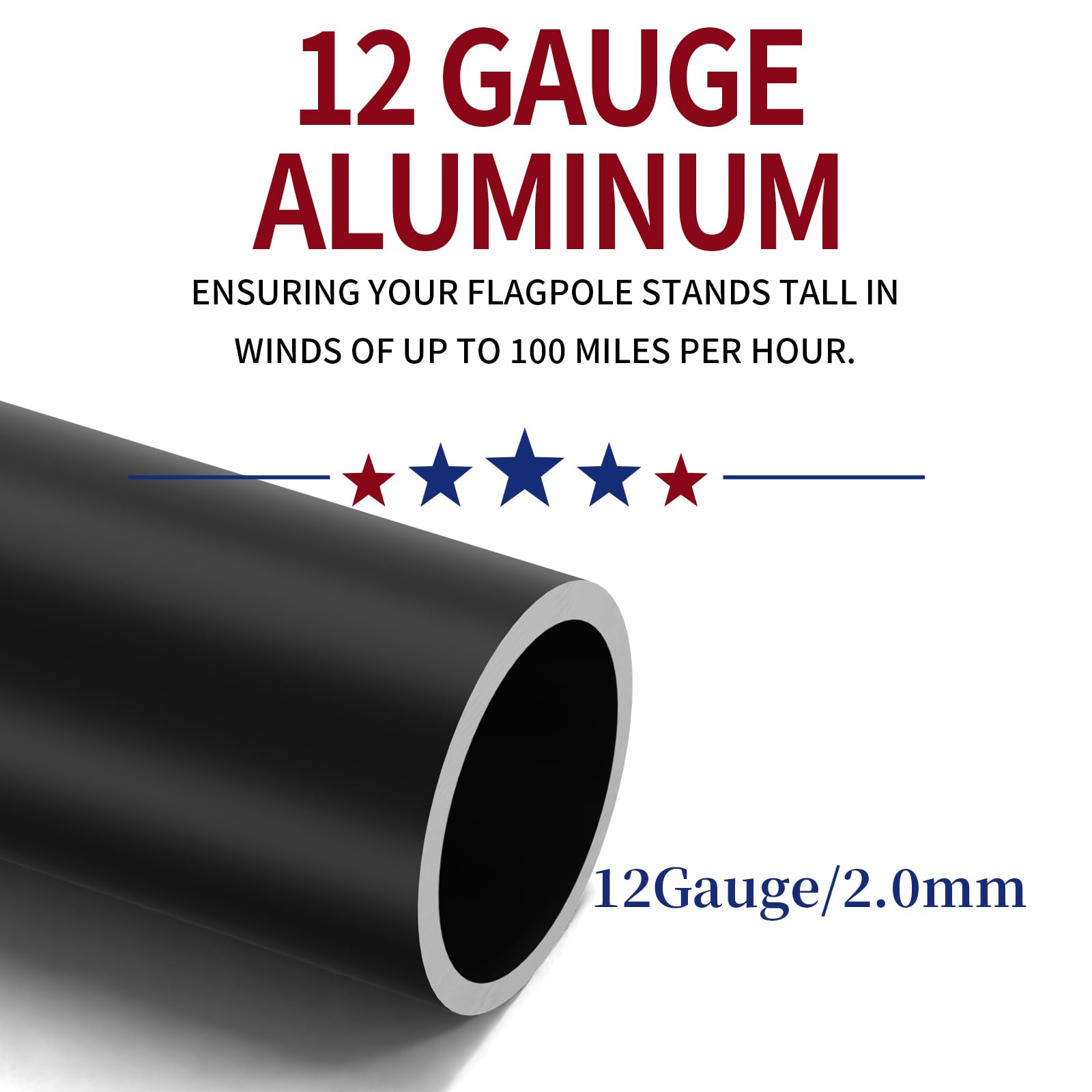 IIOPE 20FT flag pole bottom tube 2in diameter provides added stability