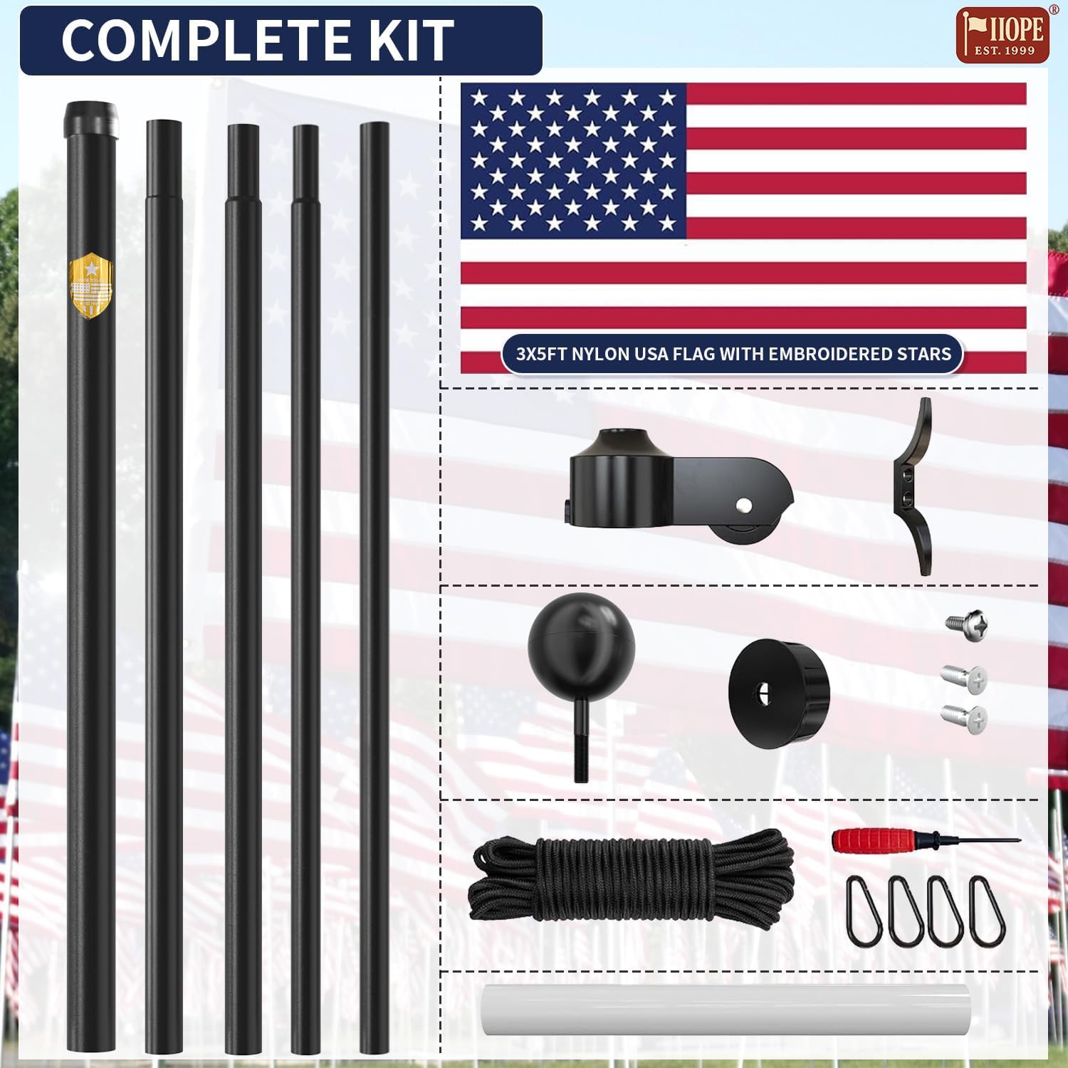 IIOPE 20ft flag pole patriotic-display-ready for memorials and holidays.