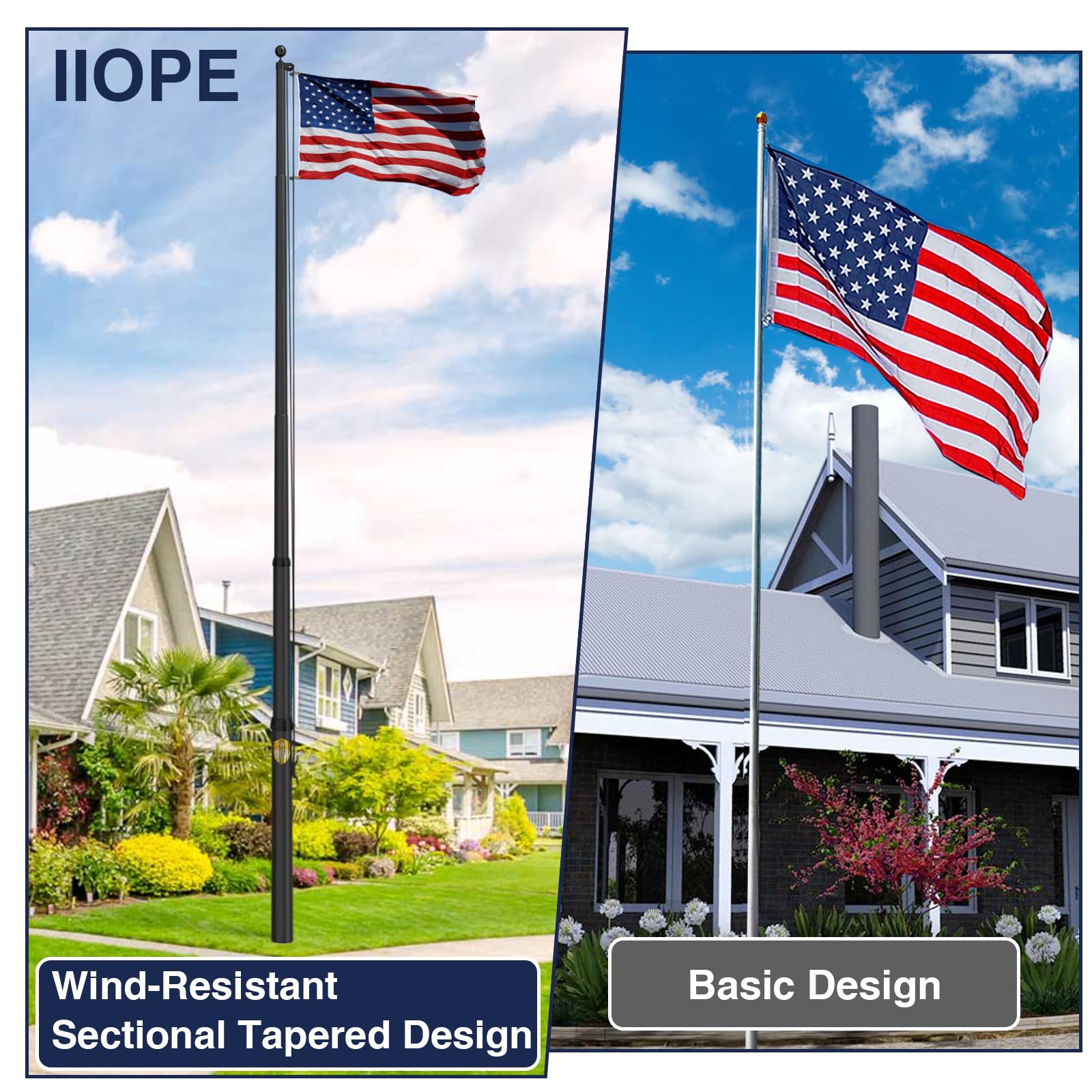 IIOPE 20ft flag pole usa-flag-included makes patriotic displays easy.