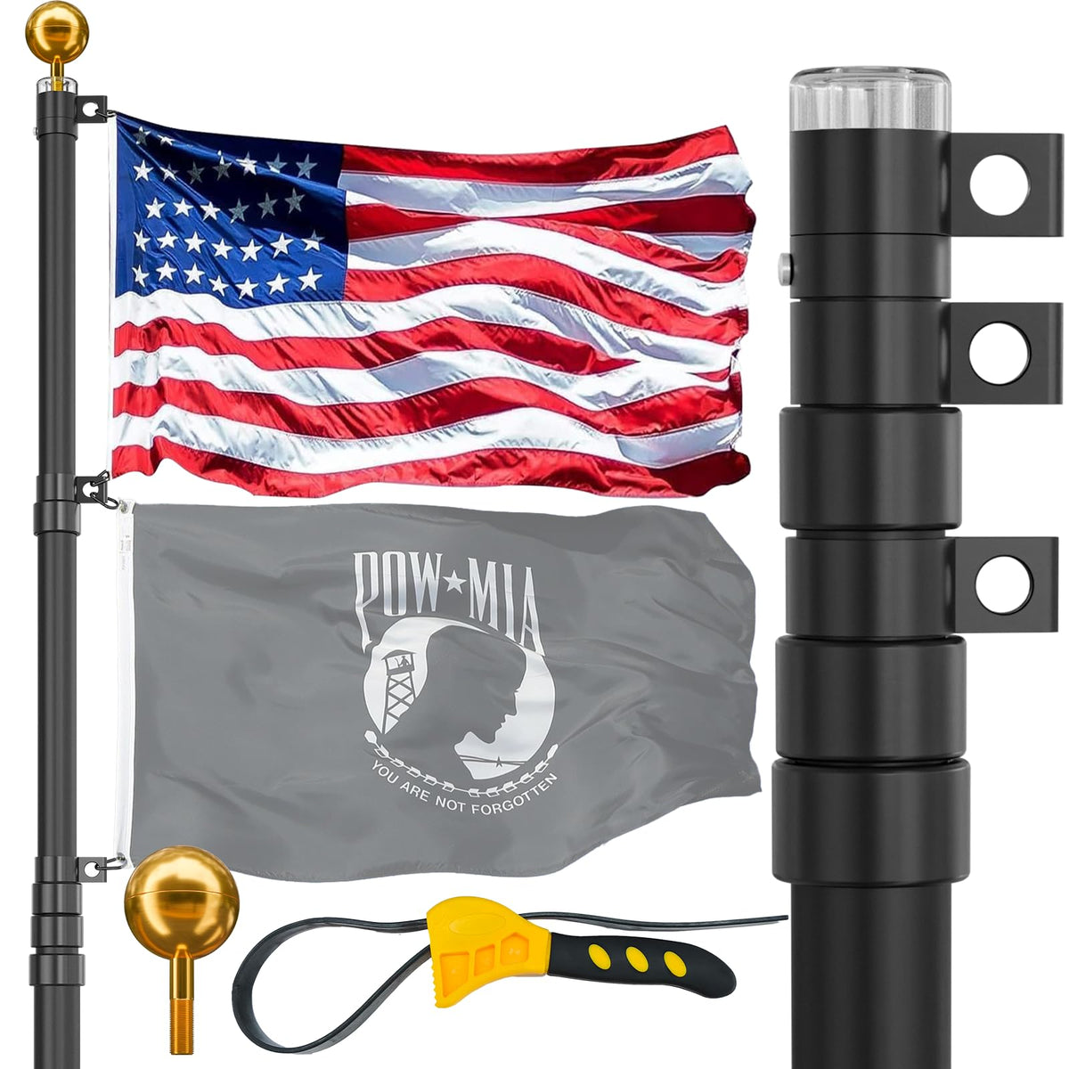The IIOPE 25ft telescoping flag pole with top ball for durable outdoor display.