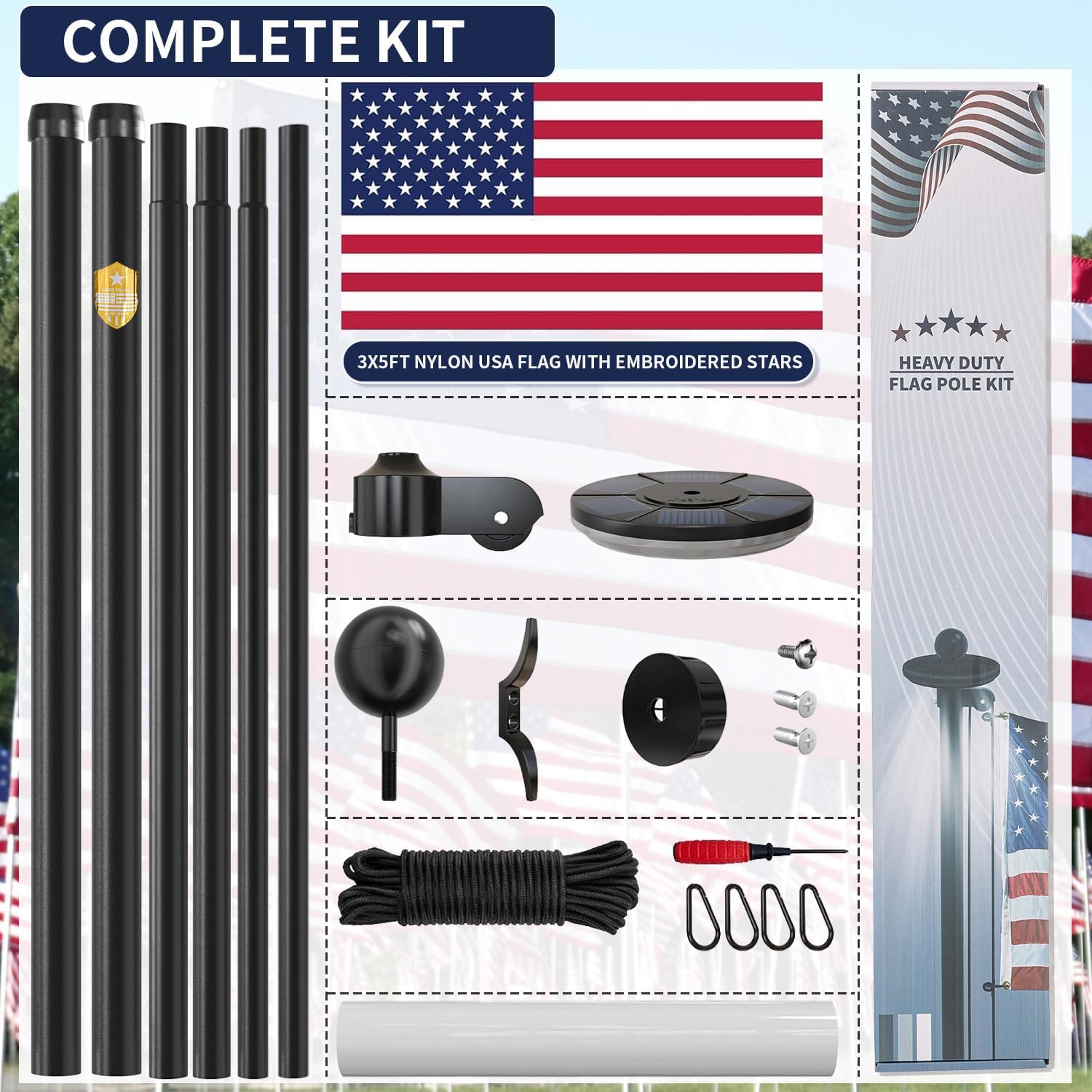 IIOPE complete flag pole kit ships ready-to-use straight from the box