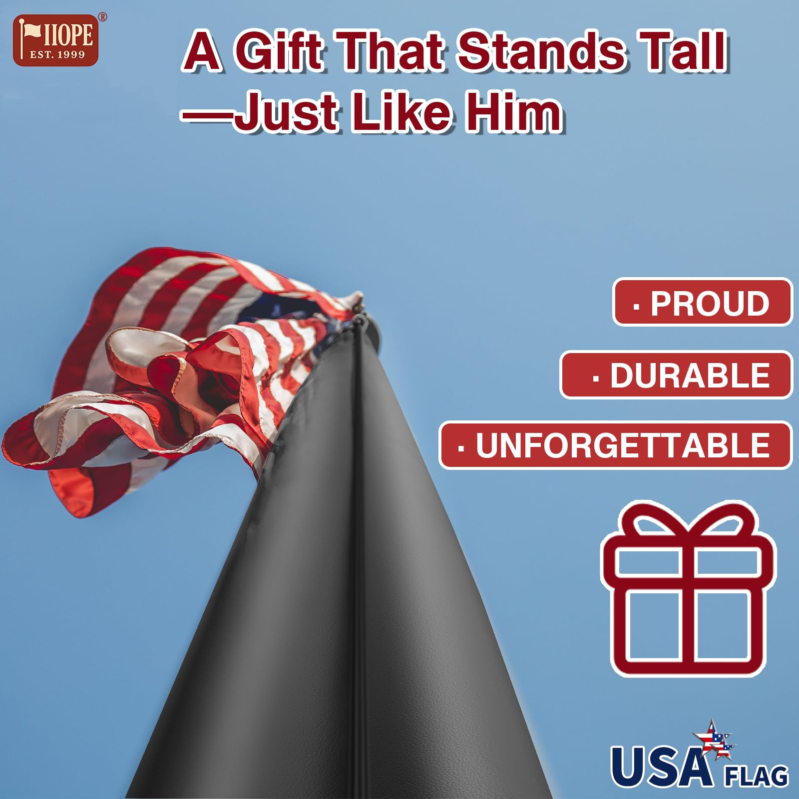 IIOPE patriotic gift flag pole ideal for holidays, memorials, and celebrations