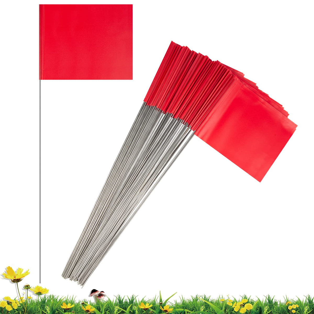 IKAYAS 4x5 red PVC yard flag stake for clear outdoor marking.