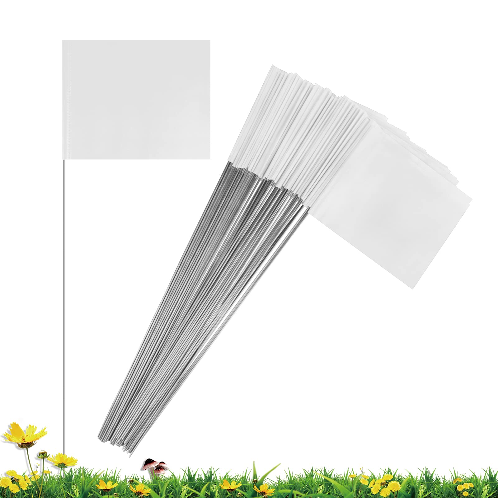IKAYAS PVC lawn marking flags in white clearly mark garden areas from a distance