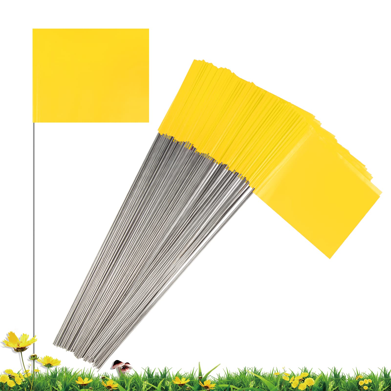 IKAYAS yellow yard marking flag, high visibility for lawn projects.