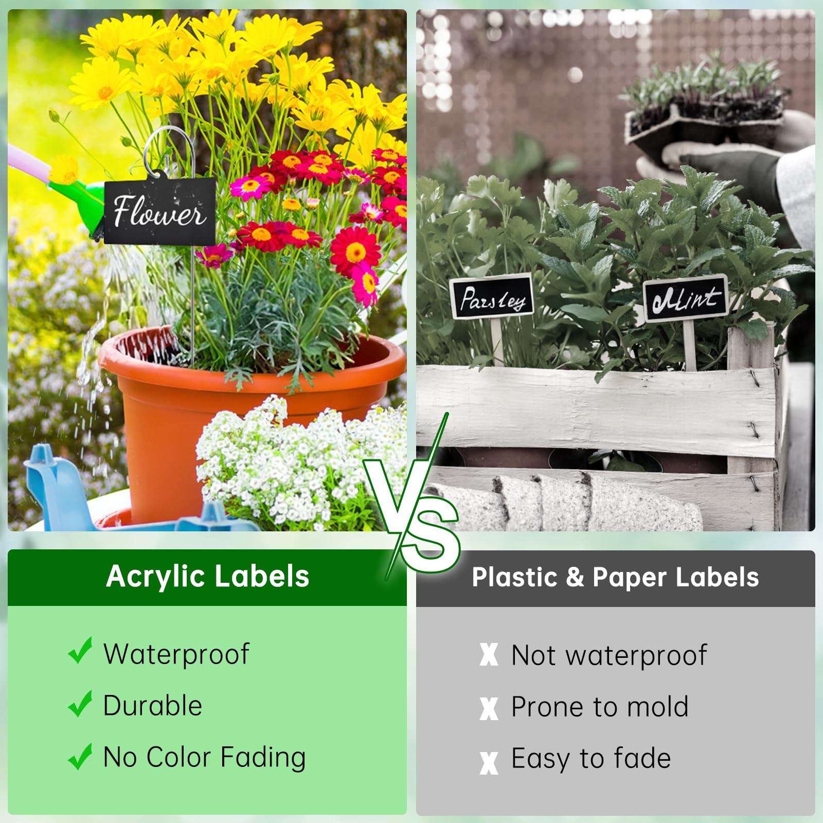 IKELY weatherproof acrylic labels endure sun and rain outdoors