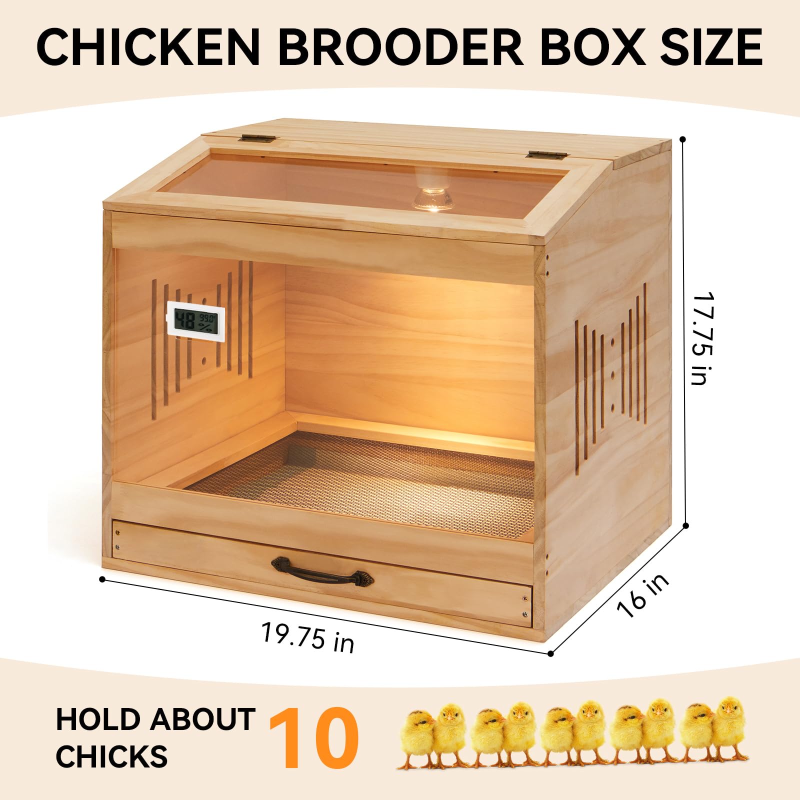 IKILEOGY wooden brooder with clear acrylic panels for easy monitoring.