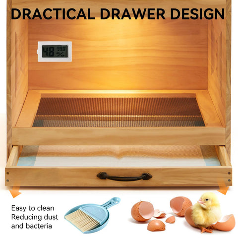 IKILEOGY brooder box drawer with metal mesh keeps waste separated.