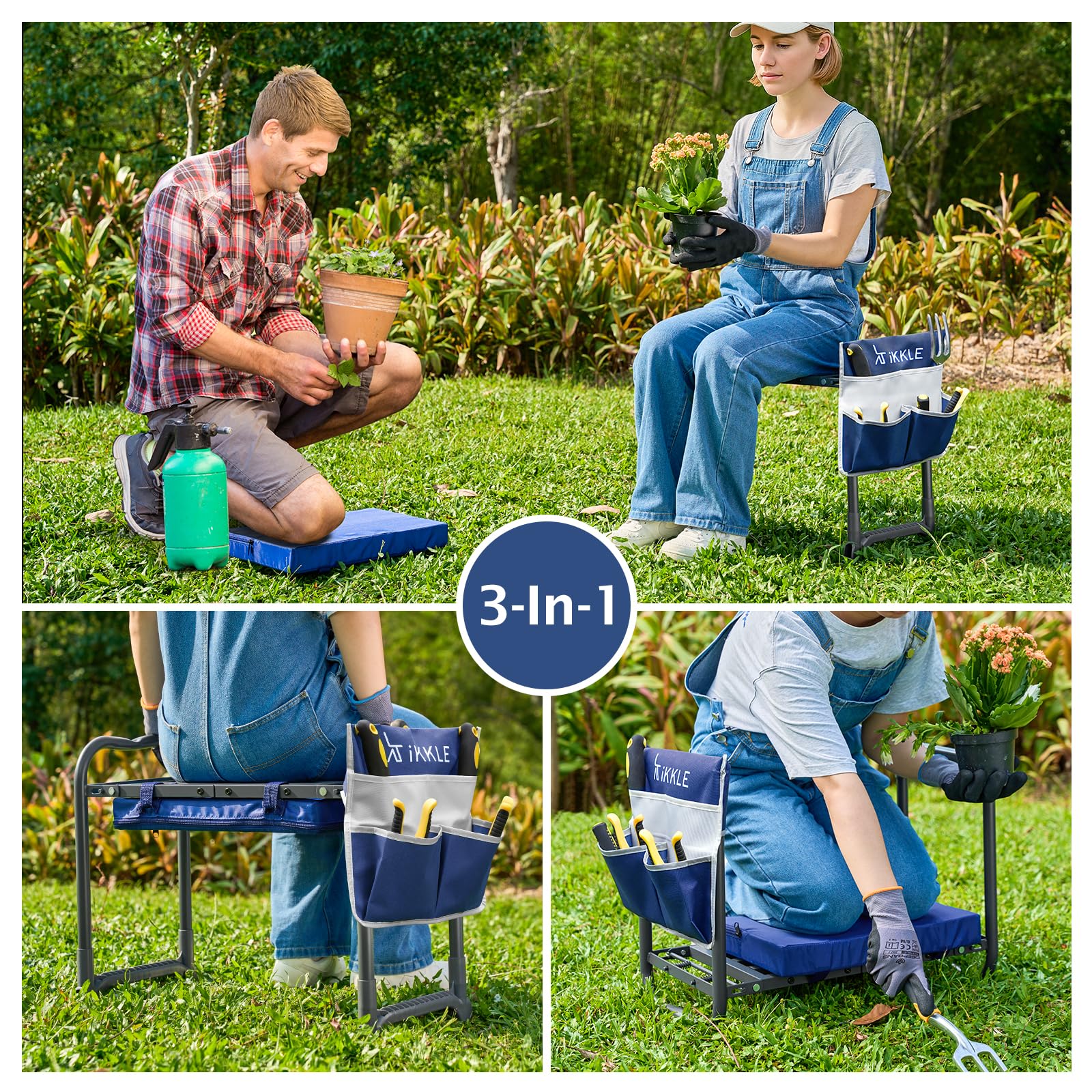 ikkle 838LB kneeler seat folded compact for lightweight portability.