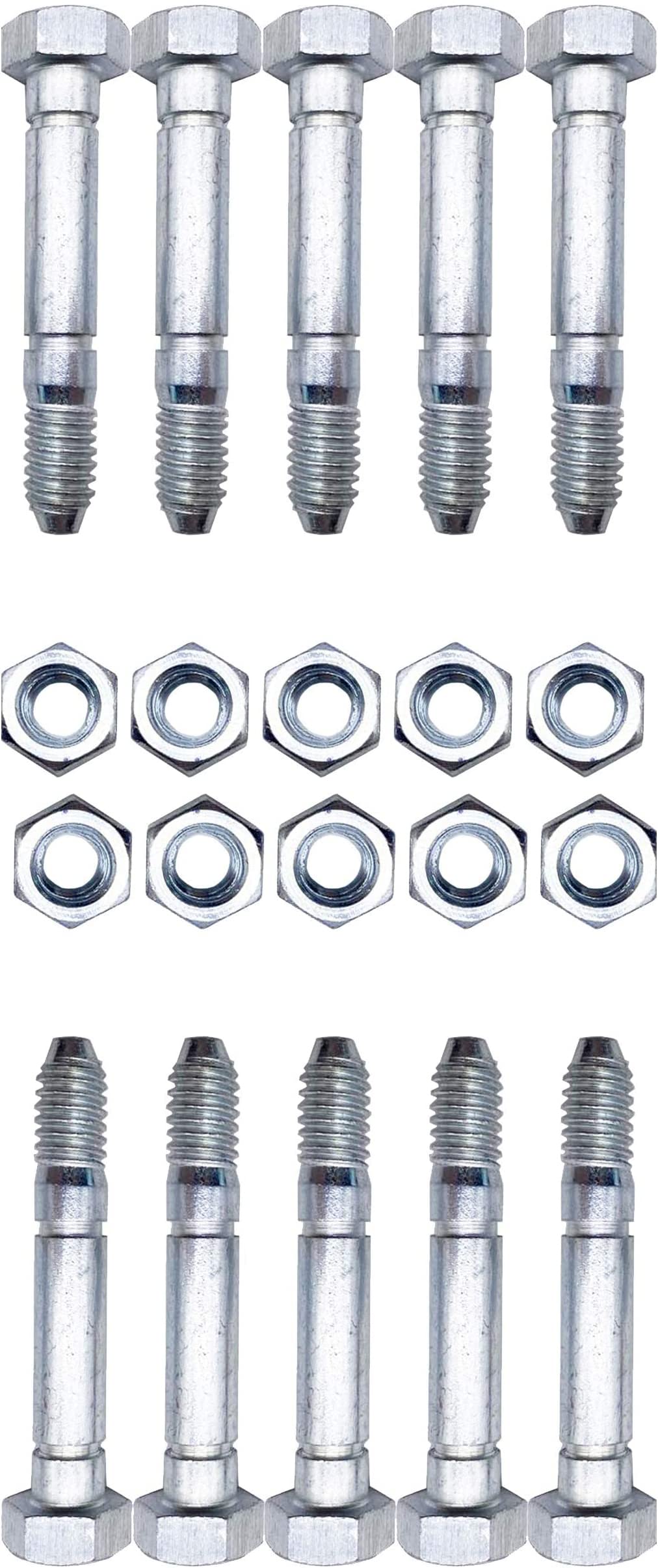 IKSI 10-pack shear pins and nuts for Ariens compatibility, ready for quick replacement during snow removal.