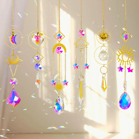 ilclviz sun catcher 6pieces colorful crystal set for window light reflections