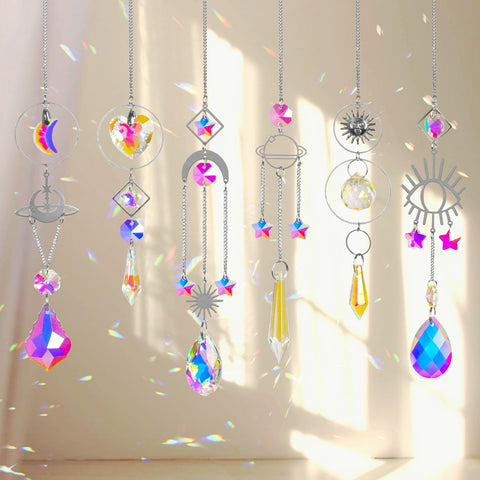 ilclviz sun catchers 6-pack crystal pendants with vibrant rainbow reflections for windows