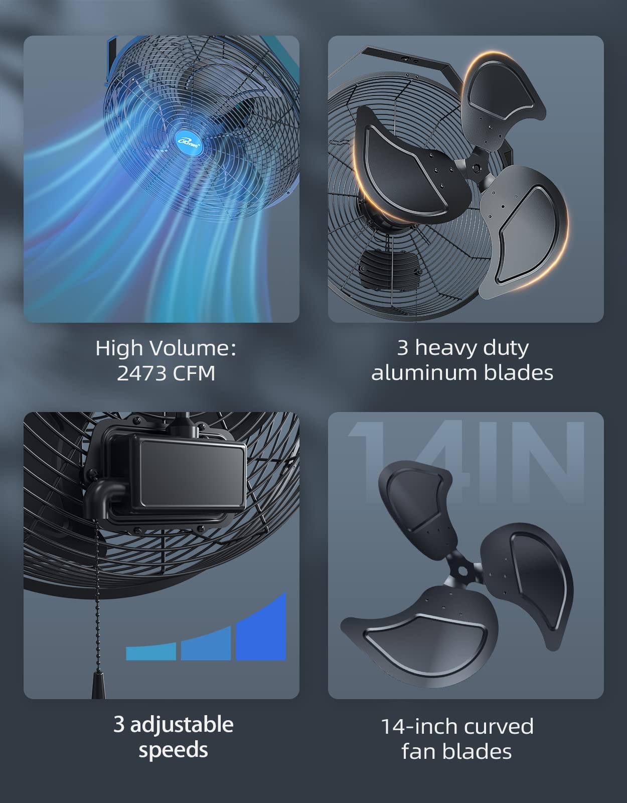iLiving 14-inch curved blades provide efficient airflow in large spaces