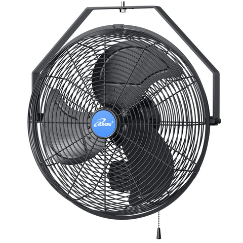 iLiving 18inch wall fan mounted in a garage delivering strong cooling