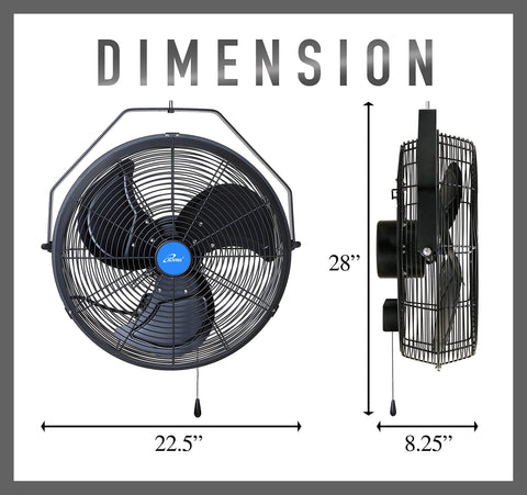 iLiving 18inch wall fan on a patio providing wide airflow outdoors