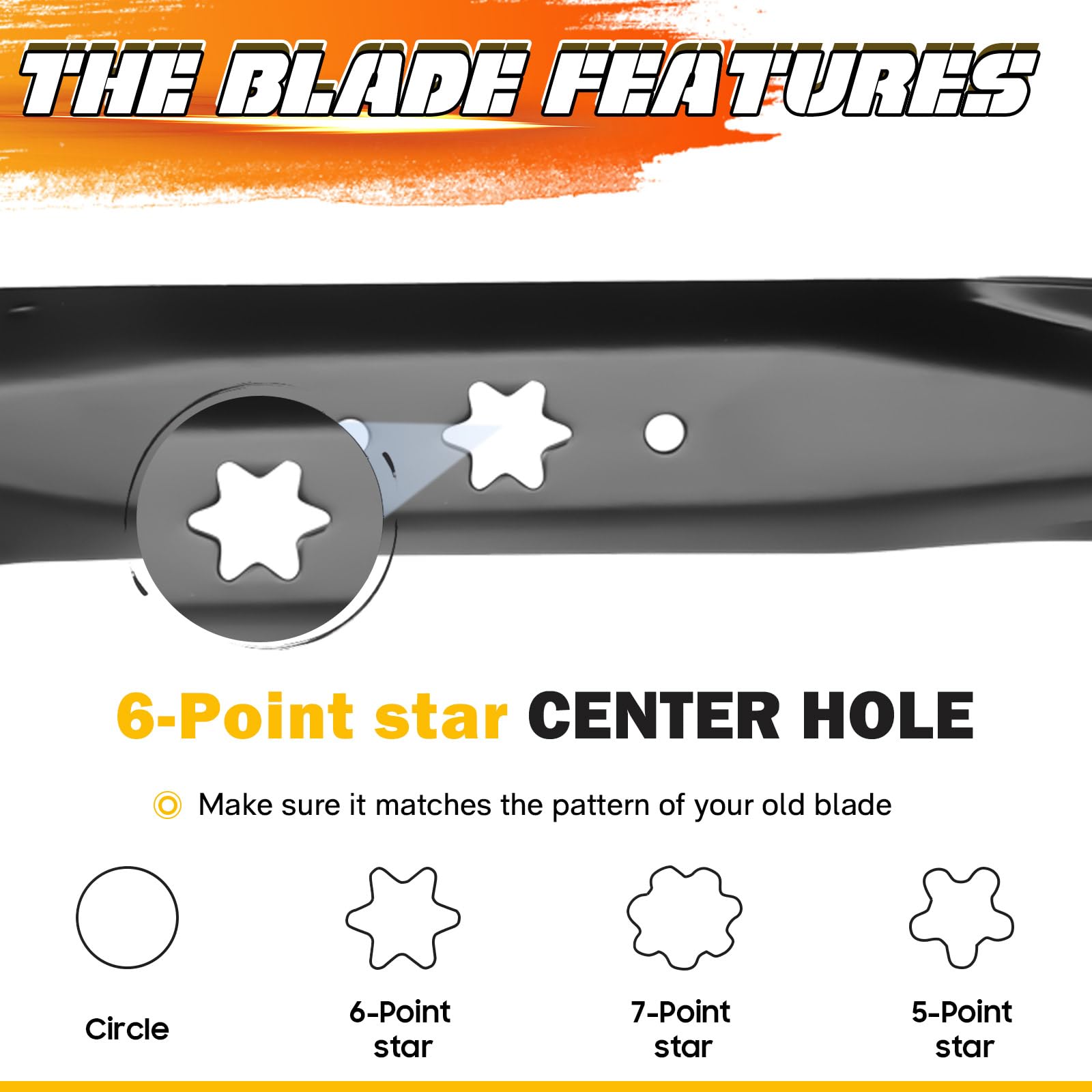 ILONPA 42-inch mulching blades with 6-point center for compatibility.