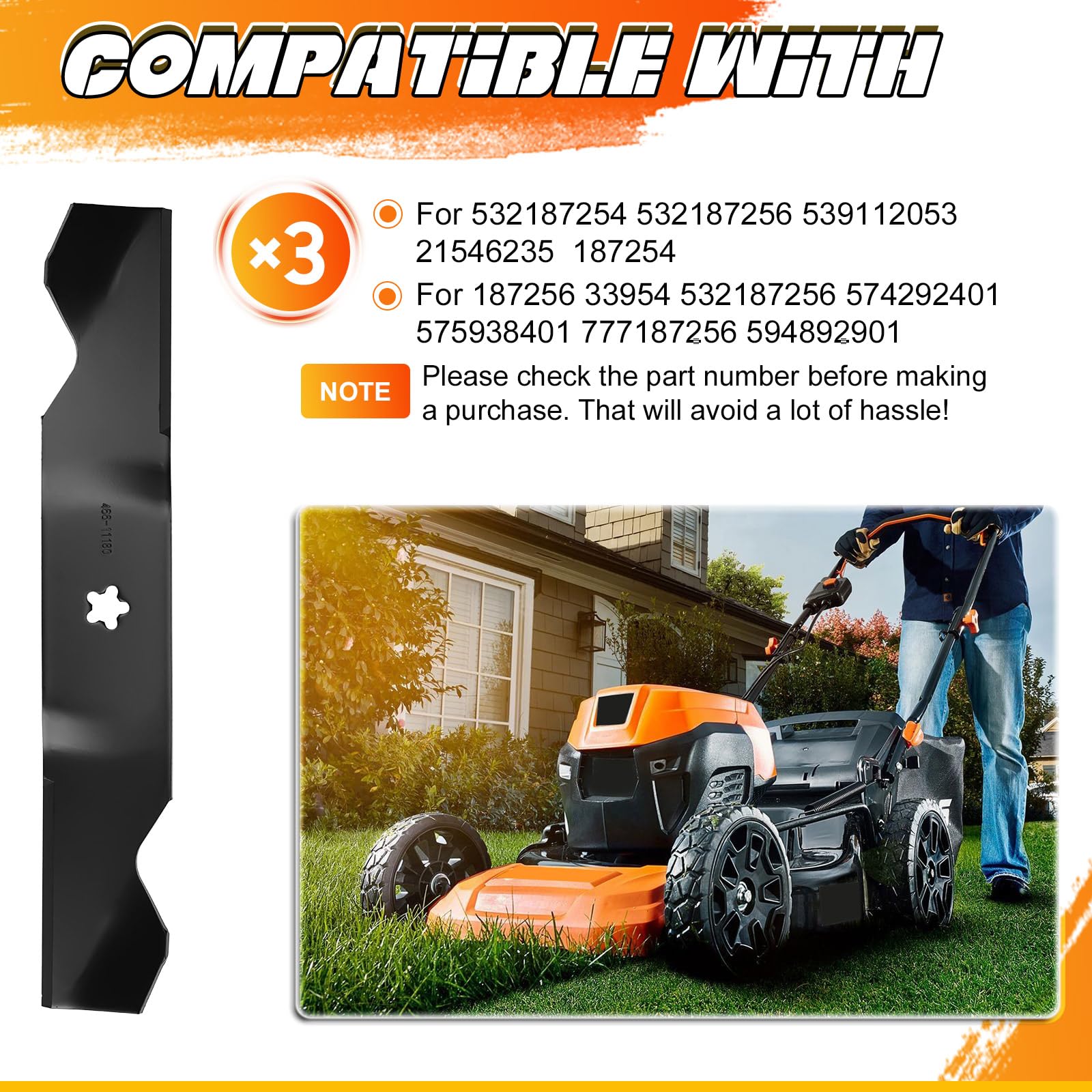 ILONPA 54in mulching blade cutting edges emphasizing three-in-one versatility