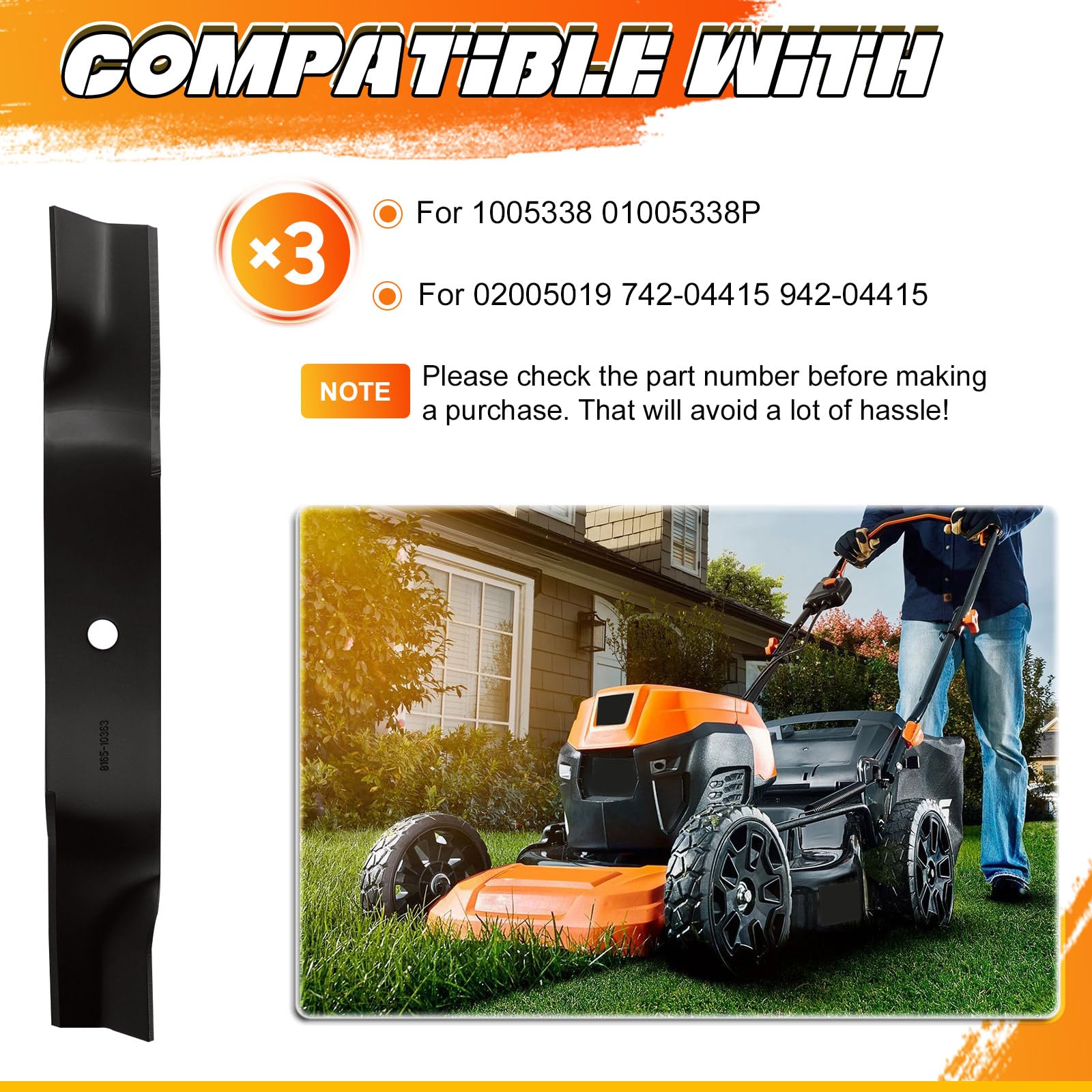 ILONPA 60-inch high-lift blades for Cub Cadet 02005019 mowing varied terrain