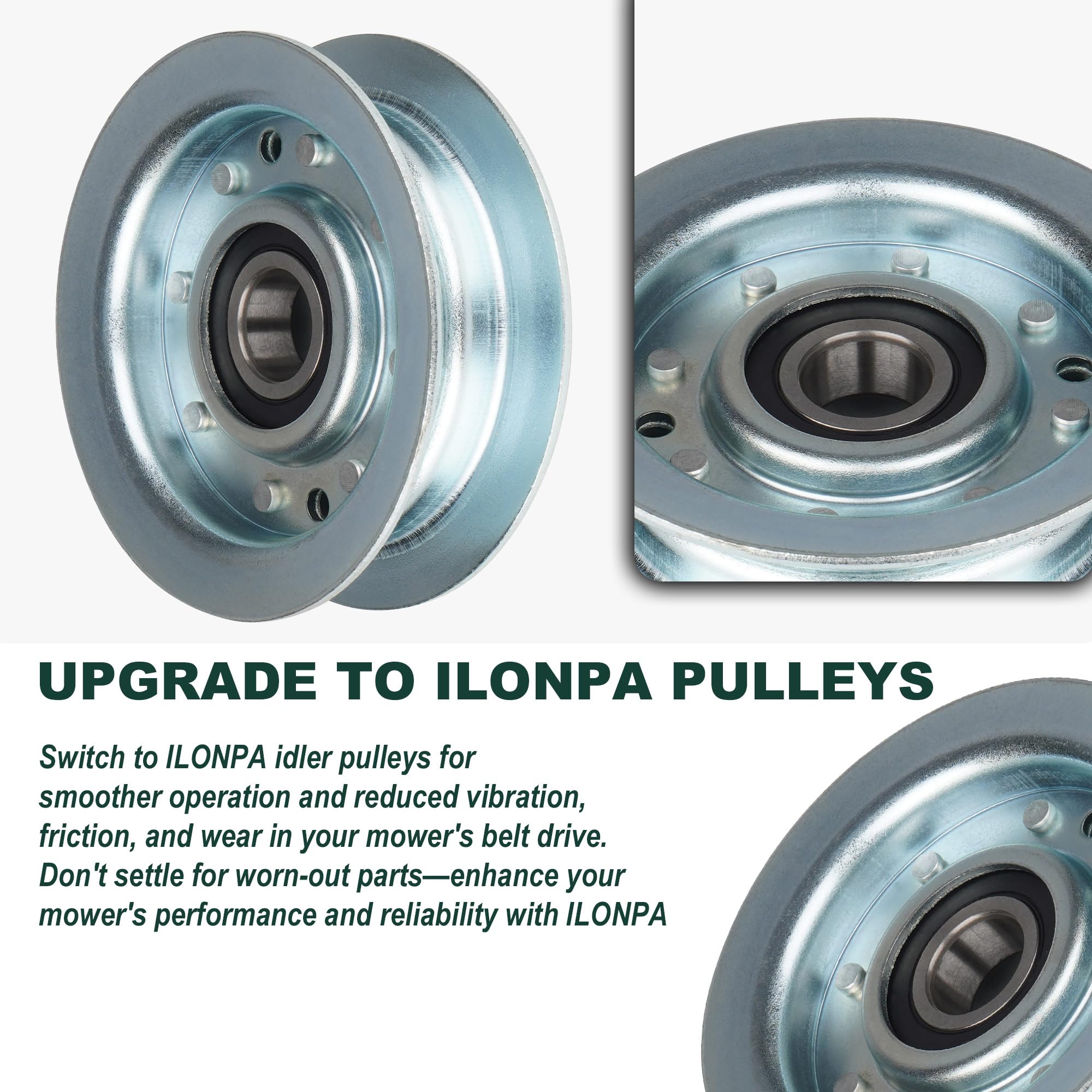 ILONPA idler pulley gy20629 top view emphasizing durable components for extended mower life