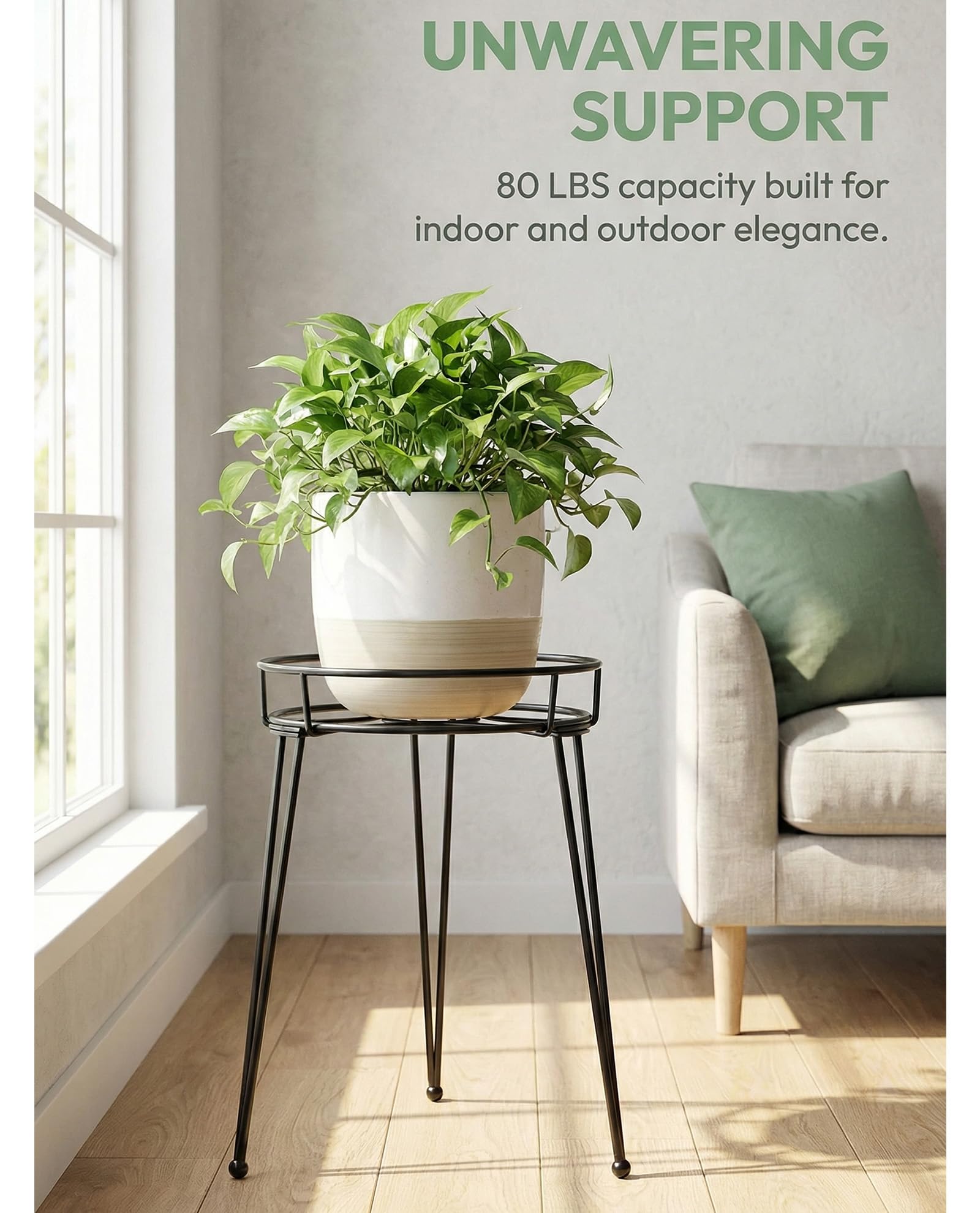 iLTreFlo midcentury stand top-angle image highlights wide 12.2 inch frame for heavy pots