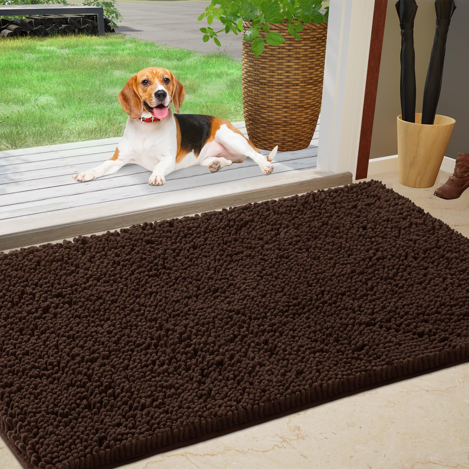 IM HOME Chenille Doormat front view with dense fibers and anti-slip backing.