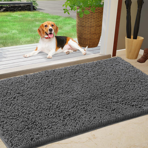 IM HOME Chenille absorbent outdoor doormat at the front door showing entryway welcoming use.
