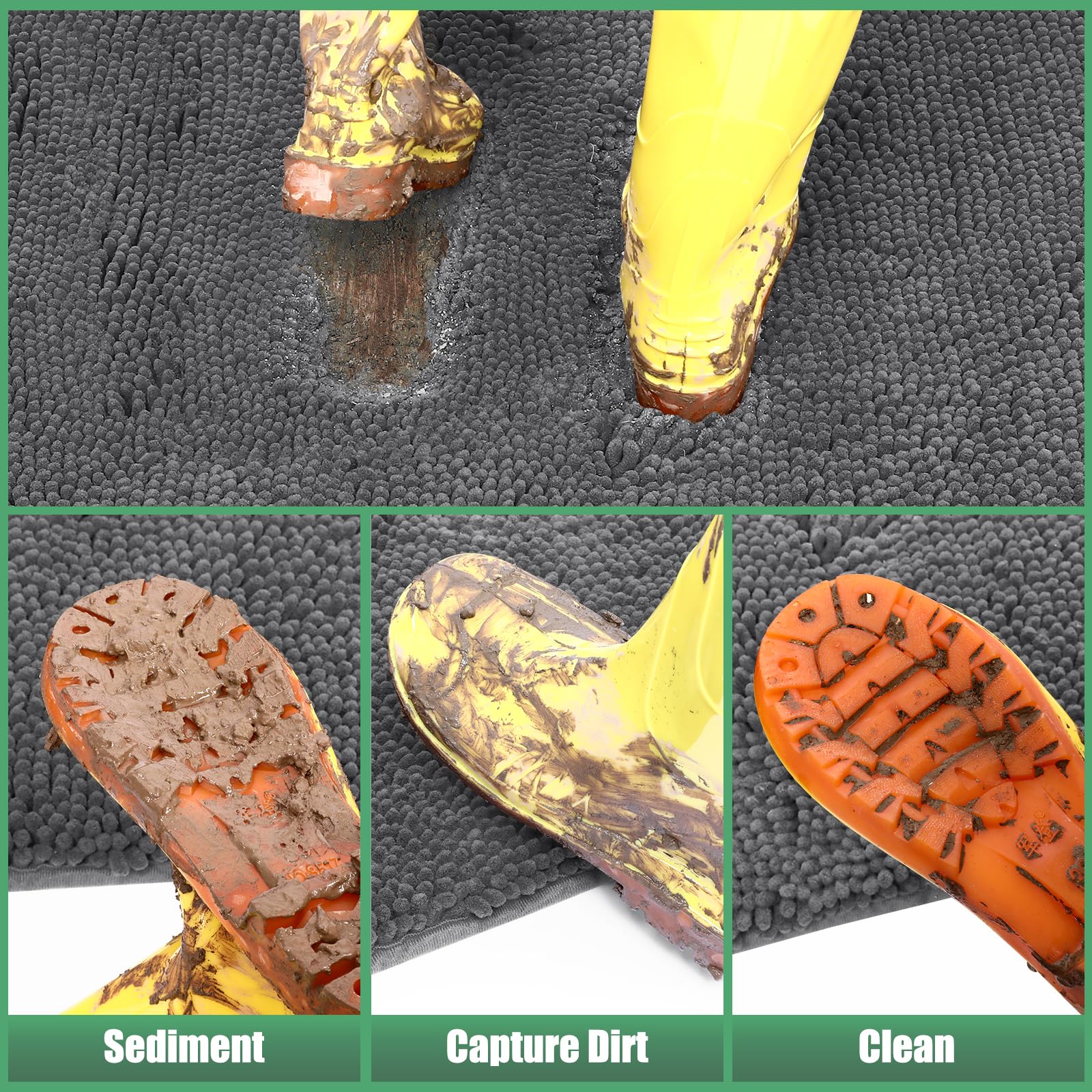 IM HOME moisture-absorption detail showing fibers locking in dampness to keep floors dry.