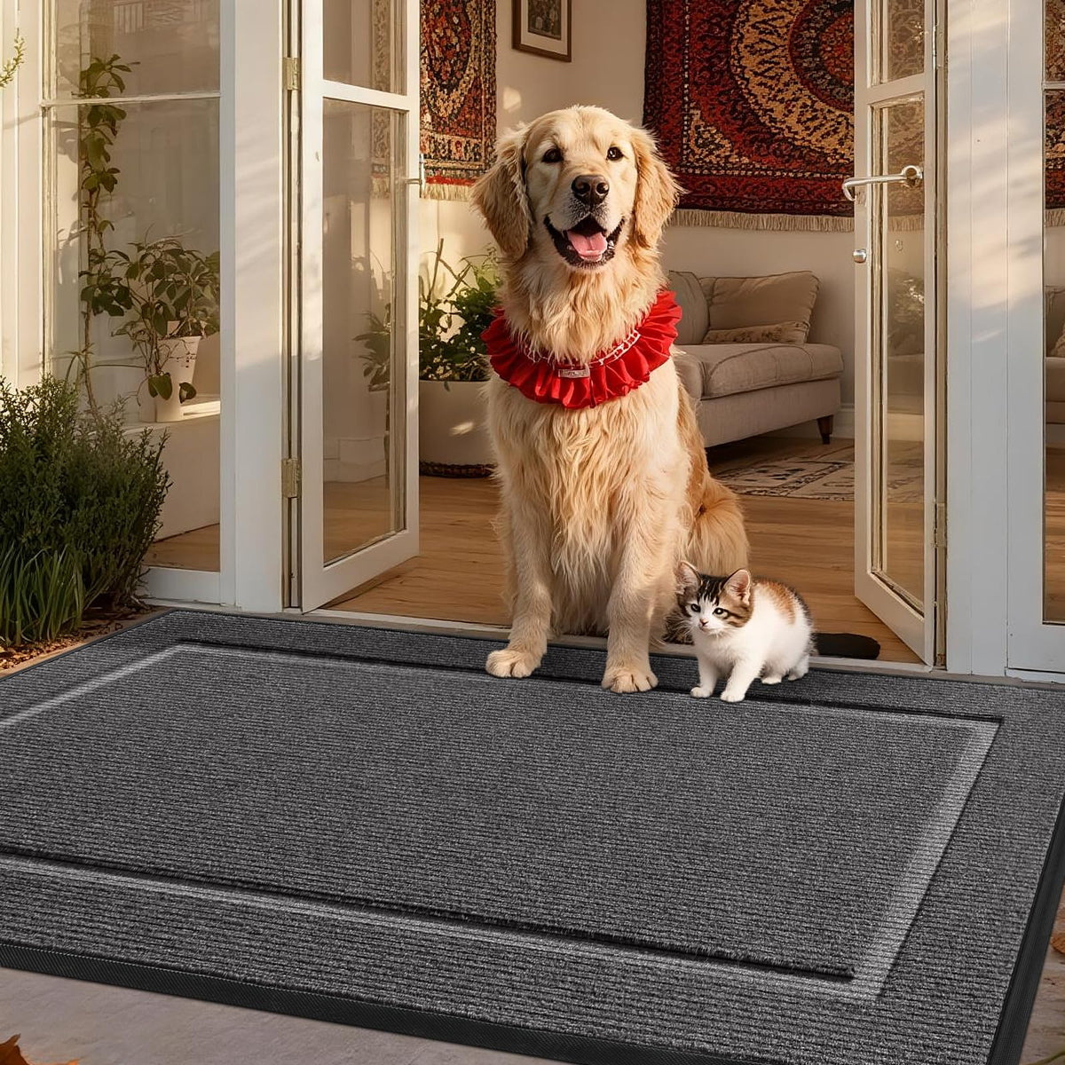 IM HOME large front door mat in gray for 48x30 entryway, durable and non-slip.
