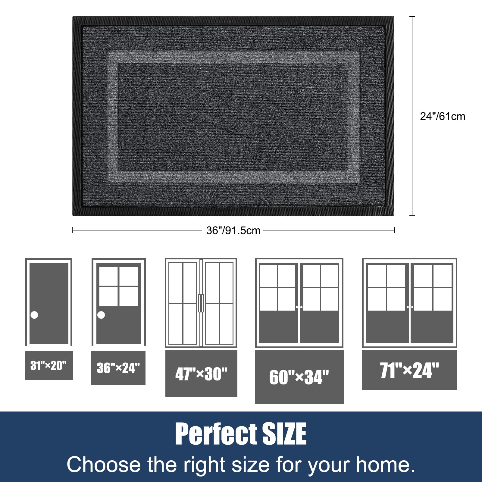 IM HOME non-slip rubber backing prevents slips at entry