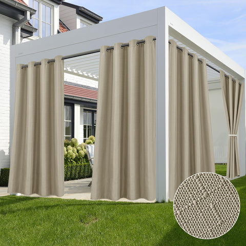 HolidayIdeas Outdoor Curtains - Waterproof 4 Panels 54x84 Taupe Linen for Patio