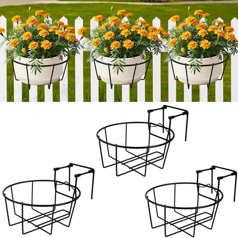 OYMVEKIK Adjustable Hanging Railing Planter (3 Pack) – Weather-Resistant Balcony Metal Planters