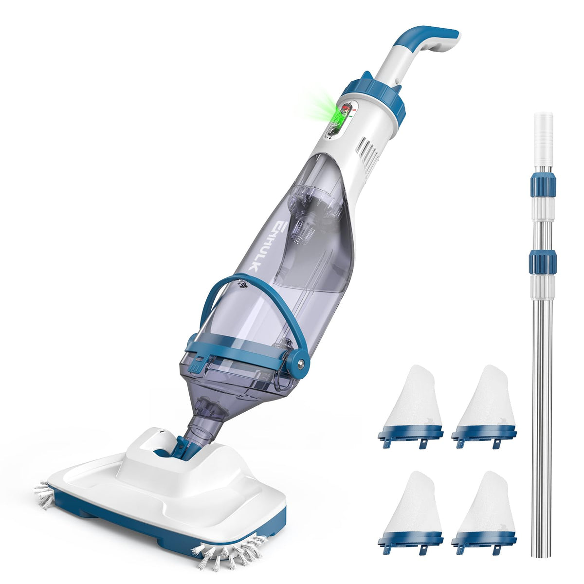 Enhulk Pool Vacuum PC15 – 13.4-Inch Head, 18.5 GPM, 60-Minute Runtime, Telescopic Pole, Cordless Cleaner for Inground & Above Ground Pools