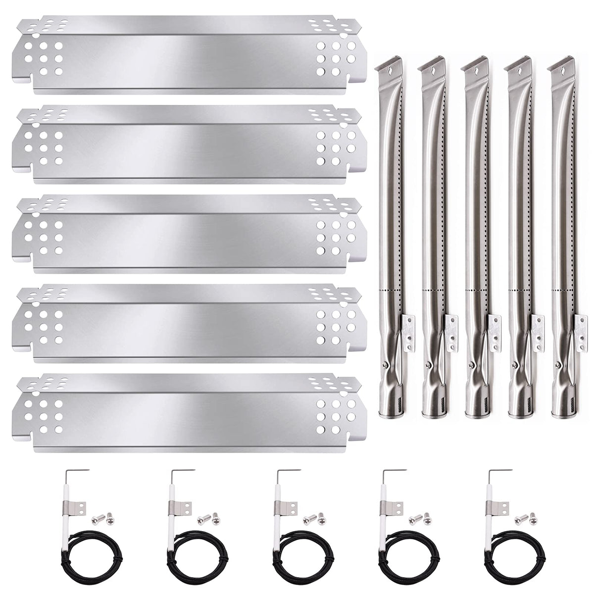Criditpid Grill Replacement Parts Kit for Nexgrill 5-Burner & 4-Burner Models | 5-Pack Burners, Heat Shields & Igniters